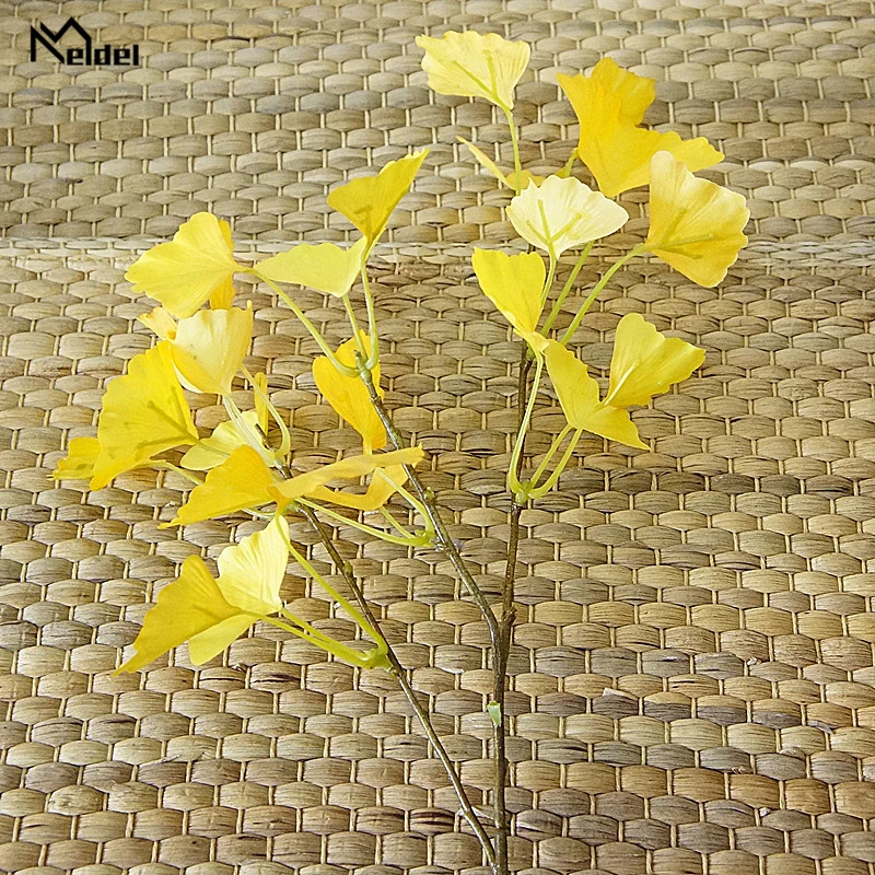 Мельдель Искусственный лист гинкго 3 вилки Maidenhair дерево растение ручной работы DIY свадебный букет Цветочная композиция поставка гинкго билоба - Цвет: Цвет: желтый