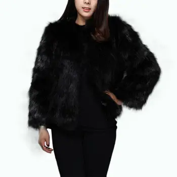 

Women's Solid Color Elegant Three Quarter Sleeve Short Faux Fur Coat Fashion Winter Warm Fur Jacket Overcoat Outerwear