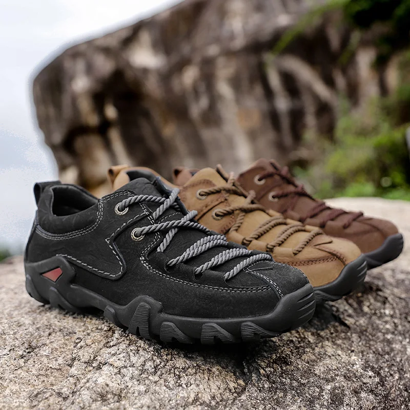 Мужская походная обувь из натуральной кожи водонепроницаемые уличные кроссовки