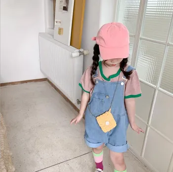 

2020 new wholesale girls boys denim overalls summer fashion kids shorts 2-7t HV168