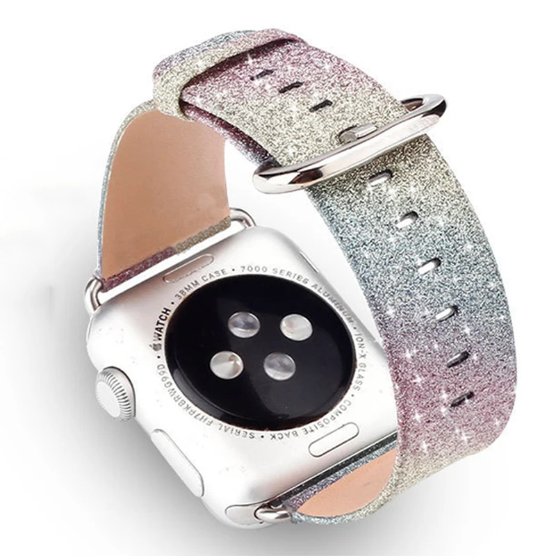 Блестящий кожаный ремешок для Apple Watch 5, 4, ремешок 40 мм, 44 мм, серия 5, 4, ремешок 42 мм, 38 мм, браслет для iWatch 4, 3, 2, 1, браслет