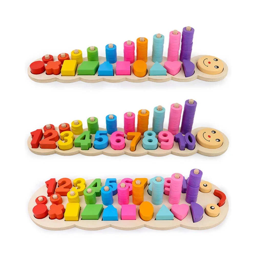 

Caterpillar Wooden Geometric Assembling Board Puzzles Number-Shape Matching Educational Toy for Preschool Students