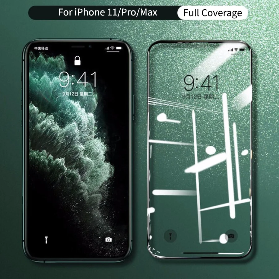 Полное клеевое закаленное стекло 9H для iPhone 11 Pro Max Защита экрана XR XS X 7 8 6 6S Plus
