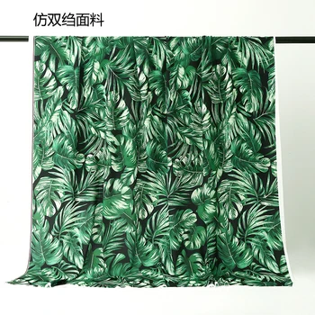 

150x100cm European and American Field Tropical Jungle Big Green Leaf Imitate Double crepe Fabric For Woman Dress Blouse DIY