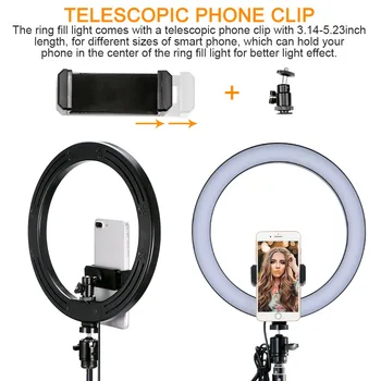 

Selfie Ring Light Shape Light For Live Adjustable Telescopic Tripod And Phone Clip Remote Controlling Lamp Remote Controller