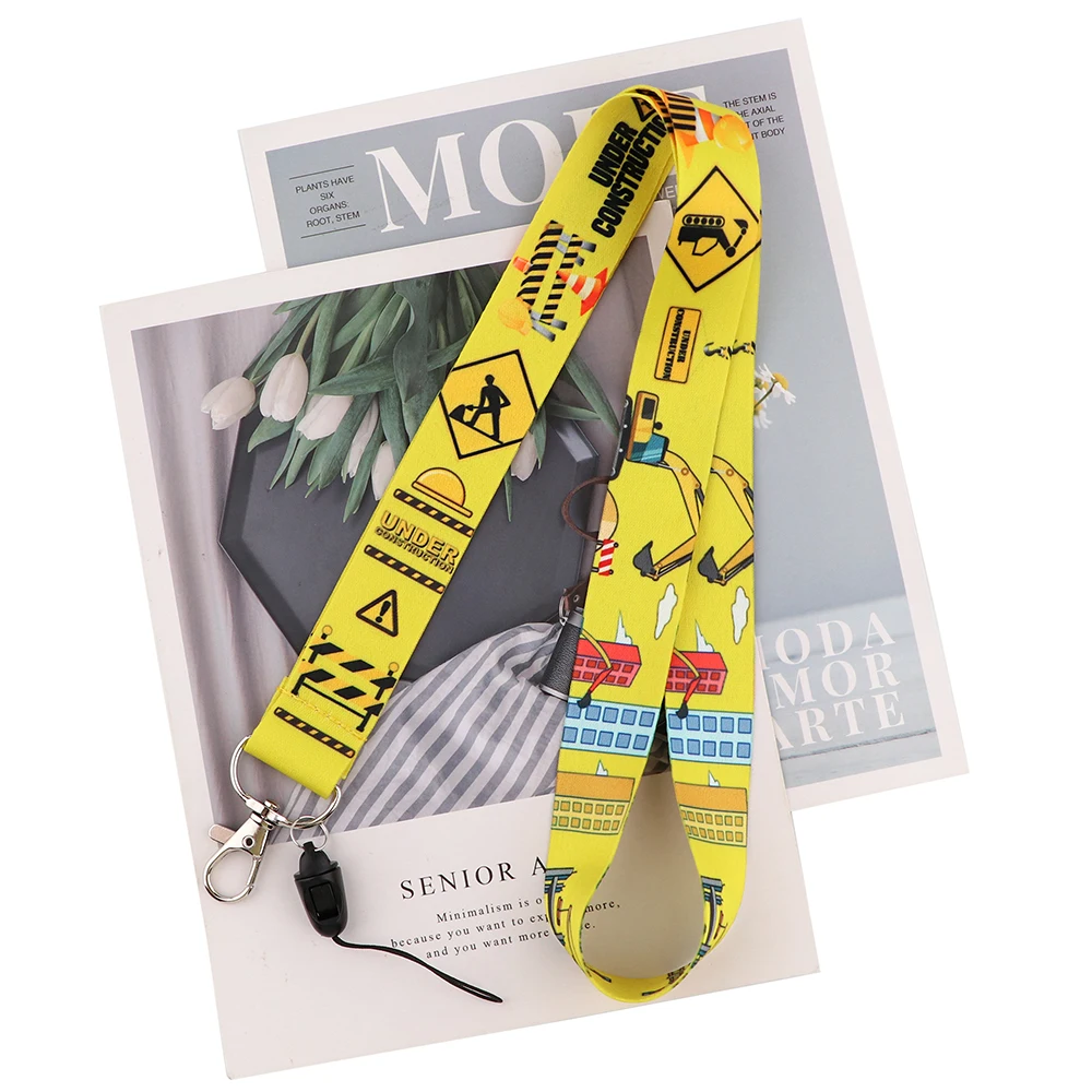 ZF3782 1pcs Yellow Under Construction Neck Strap Lanyard ID Badge Card Holder Keychain Phone Gym Webbing Necklace Gift | Украшения и