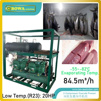 شراءالمياه المبردة R410a + R23 مبتكرة تتالي الفريزر تم تصميم وتصنيع لإنتاج-65'C سوبر التونة المجمدة