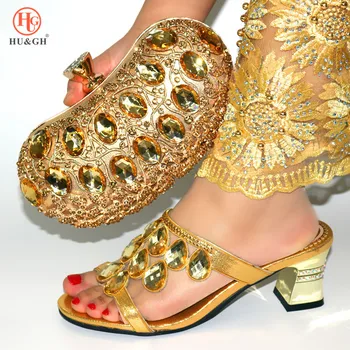 

Luxury Style New Arrival Nigerian Women Party Shoes Matching Bag Set Italian Ladies Shoe and Bag to Match in Gold