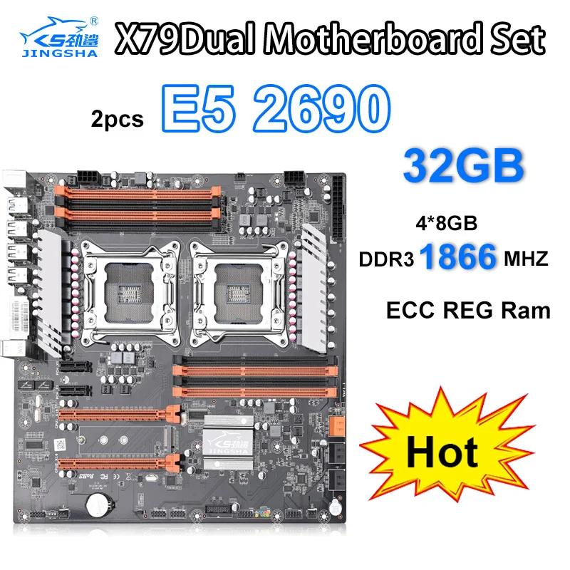 

X79Dual LGA 2011 motherboard set 2pcs E5 2690 and 4*8GB=32GB 1866MHZ PCIe x16 M.2 SLi & Cross Fire Intel XEON V1 V2