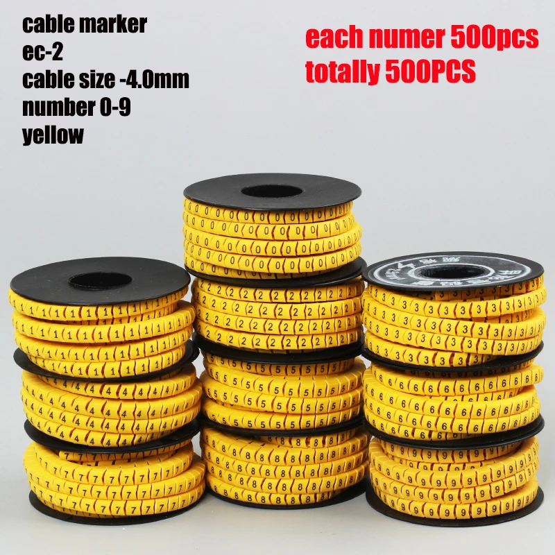 Этикетка для маркировки кабеля EC-0 номер маркировки кабеля от 0 до 9 размер кабеля 1,5-6,0 SQMM смешанный цвет ПВХ маркировка кабеля маркировка изоляции - Цвет: EC-2-500PCS-yellow