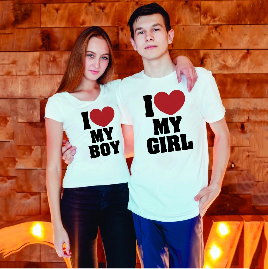 Футболка с коротким рукавом и надписью I Love My Girl Boy | Женская одежда