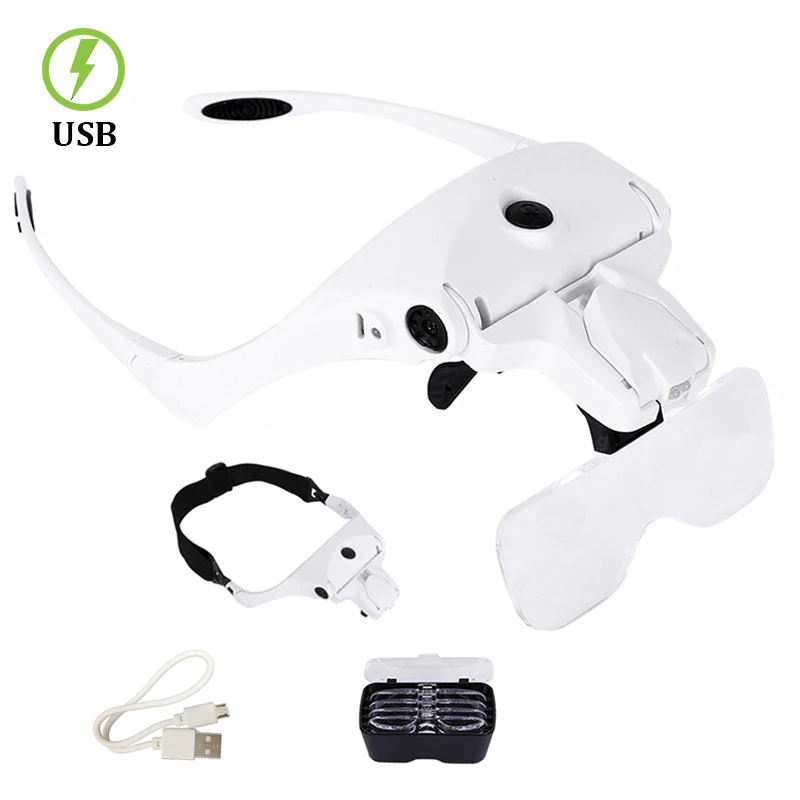

Magnifying Glass, Rechargable 5 Lens Loupe Eyewear Magnifier With Led Lights Lamp,Headband Led Magnifying Glass For Reading