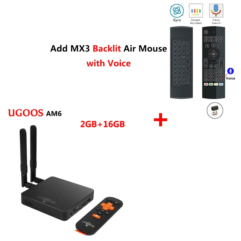 UGOOS AM6 4K Smart tv Box Amlogic S922X 2 Гб DDR4 16 ГБ Android 9,0 ТВ-приставка 4 ГБ 32 ГБ 1000 Мбит/с BT5.0 2,4G 5G wifi медиаплеер - Цвет: 2G16G add mx3l mic