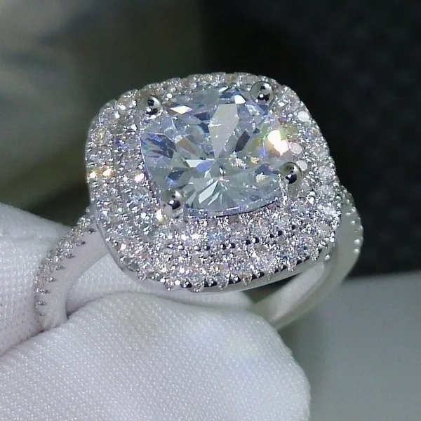 

KNOCK Silver Wedding Rings For Women Charms Queen Princess Ring Round Pink Stone Bridal Engagement Jewelry Drop Shipping