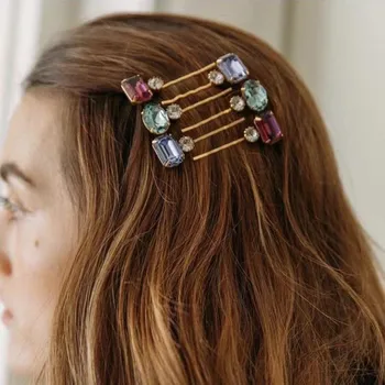 

6 pcs Korean Rhinestone Hair Pins Hair Jewelry Colorful Crystal Barrette Hairpin Set Bobby Pin Christmas Gifts Hair Accessories