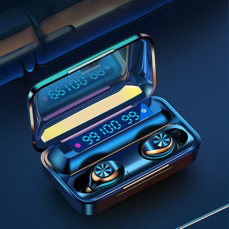 F9 TWS Wireless Earphones Bluetooth 5 0 F9 TWS Bluetooth headphone support Xiaomi iPhone with 2000mah power bank 9D Stereo