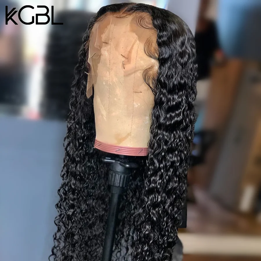 KGBL вьющиеся 13*4 Кружева спереди средний коэффициент "-24" не-Remy человеческие волосы парики натуральный цвет бразильские волосы парики с детскими волосами