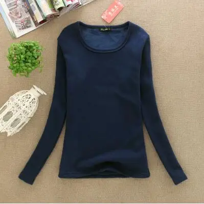 New Autumn Women Winter Slim Fit T-shirt T-shirts Slim Warm Thick Velvet T-shirts Women Long Sleeve Shirts Plus Size Tops XL - Цвет: Тёмно-синий
