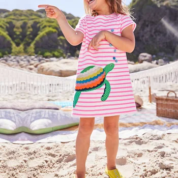 

Kids Short Sleeve Dress Girl Round Neck Star Sequin Glitter Cartoon Animal Knee Length Loose Dress