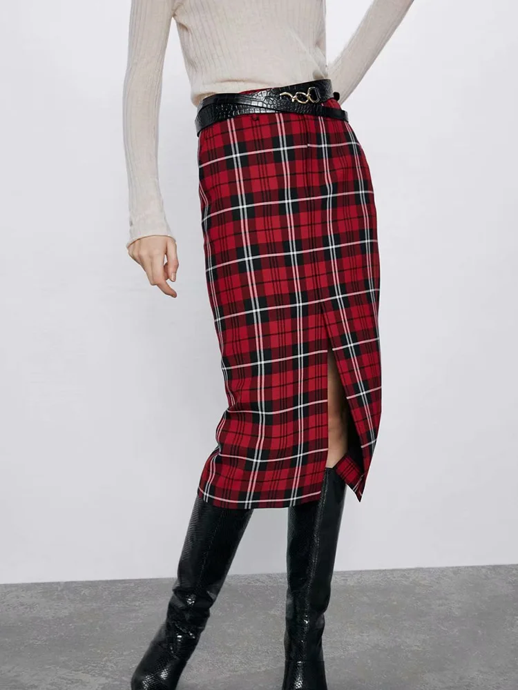 

Overplus of Goods Exported to Europe And US Women's 2019 Autumn And Winter New Products Plaid Straight-Cut Skirt England Slit Ve
