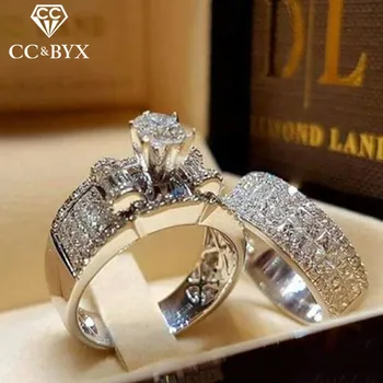 

CC Sets Rings For Women Cubic ZIrconia Hyperbole Couple Ring Bridal Wedding Engagement Jewelry Accessories Drop Shipping CC2362