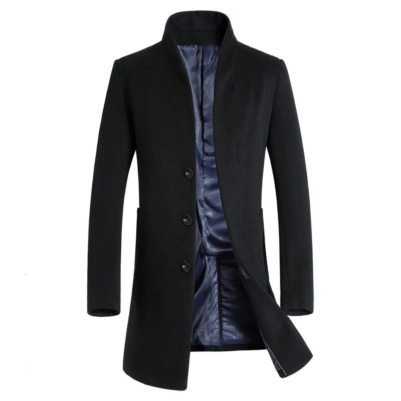 2019 New Long Wool Coat Men Fashion Pea Coat Jacket Wool & Blends Winter Jackets Mens Woolen Overcoat