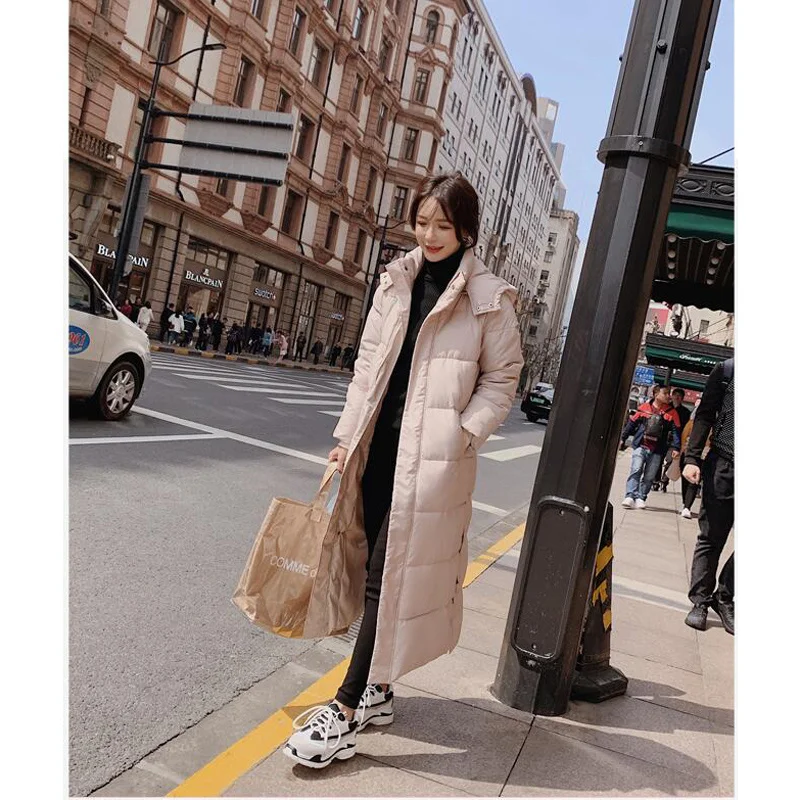 

ew 2020 Autumn Winter Women Long Jacket Pockets Quilted Hem Split Puffer Parkas High-Quality Hooded Warm Coat CL546