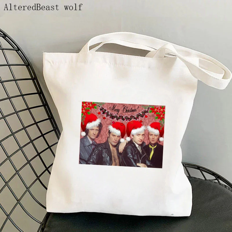 Women Shopper bag Queen Elizabeth Van Gogh Style Sticker freddie mercury Bag Harajuku Shopping handbag Tote Shoulder Lady Bag