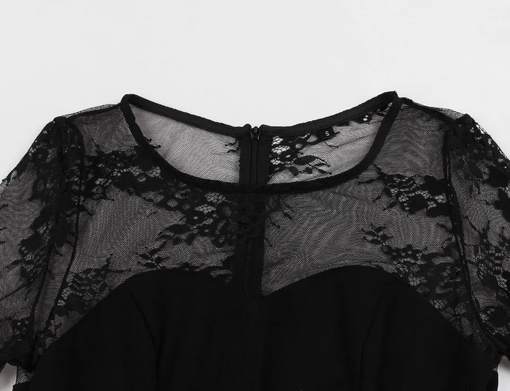 Женское сексуальное черное винтажное платье с коротким рукавом и круглым вырезом в стиле пэчворк, сетчатые вечерние платья в готическом стиле