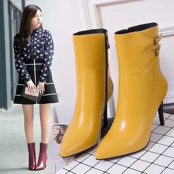 

INS HOT Women boots natural leather upper heel high can choose 5cm/7cm/9cm ankle boots for women 3colors Women's shoes cyberstar