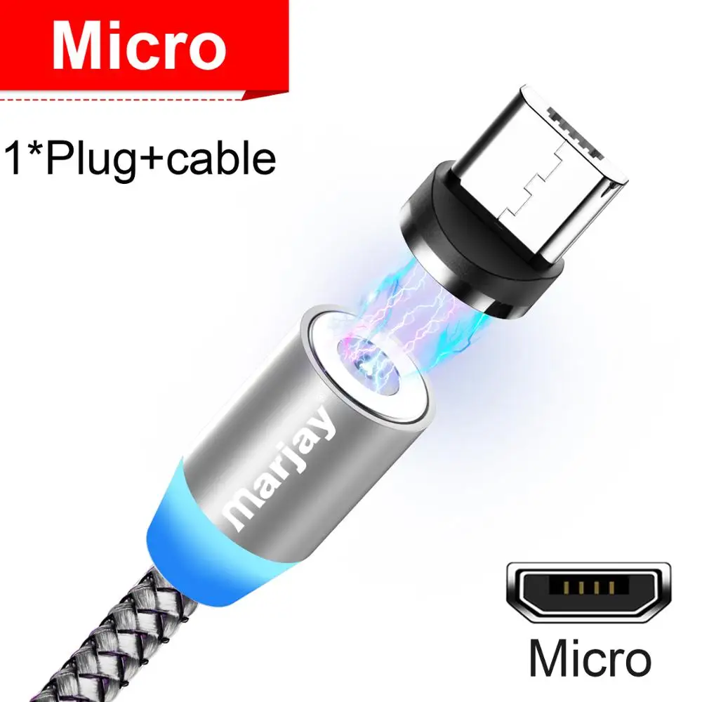 Silver For Micro Marjay, магнитная зарядка зарядное устройство, магнитный кабель Micro USB кабель для iPhone, samsung, Android, быстрая зарядка, магнит, usb type-C кабель, шнур для мобильного телефона, провод - Цвет: Silver For Micro
