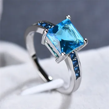 

Fashion Female Zircon Stone Ring Cute Silver Color Wedding Band Champagne Pink Blue Ring Promise Engagement Rings For Women