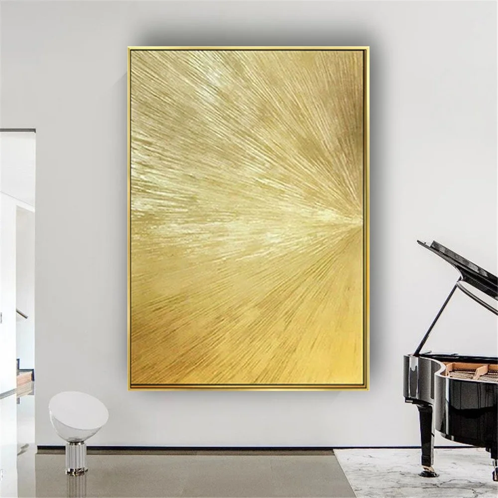 

100% Hand-Painted Oil Painting Modern Large Luxury Pink Gold Foil Picture For Living Room Home Gifts Artwork Shining Wall Art