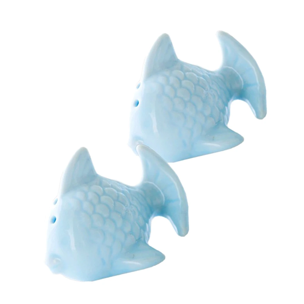 2Pc Fish-Shape Ceramic Salt Pepper Shakers Canister Set Party Favor 6x5x4.5cm Grinder Mill Suitable Coarseness 