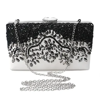 

Women Fashion Evening Bag Crystal Rhinestone Beaded Pearl Elegant Clutch Purse Rectangle Flap Handbag Party Banquet Lady Girl
