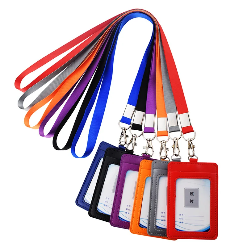ID Badge Card Holder Leather Business Exhibition Pass Office Work Neck Strap New 