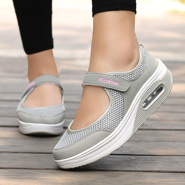 sneakers women shoes fashion mesh breathable wedges shoes female sneakers plus size hook & loop tenis feminino