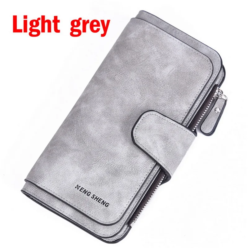 light grey Aisputent Женские кошельки из искусственной кожи, держатель для карт, денег, клатч-кошелек на молнии, длинный женский высококачественный модный кошелек для денег - Цвет: light grey