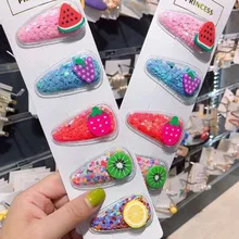 Южная Корея детские цветные зыбучие пески прозрачные свежие фрукты BB зажим заколки для волос ПВХ блестки аксессуары для волос Wom