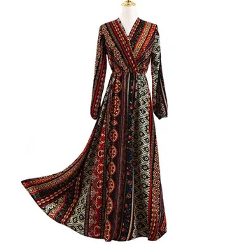 

Abaya Dubai Islam Muslim Floral Dress Kaftan Caftan Marocain Islamic Clothing Ethnic Printed Women Ramadan Dresses Robe Musulman