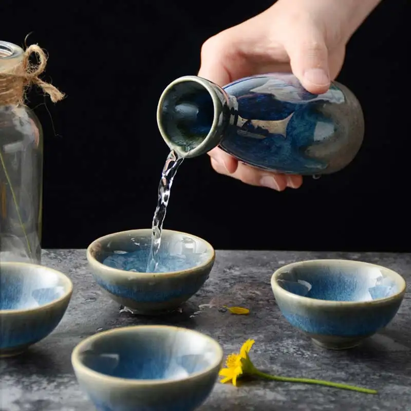 retro sake japonês conjunto de cerâmica flagon licor copo pote xícaras casa bar sake pote de vinho branco criativo copos presentes
