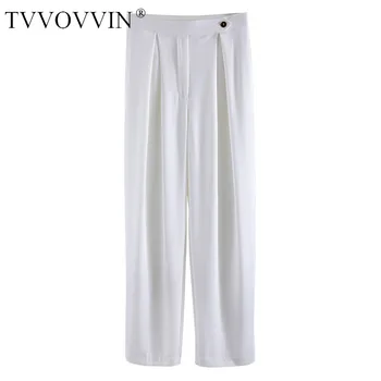 

TVVOVVIN 2020 Summer New Solid Casual Trousers Button Wide Leg Patchwork Loose Korean Streetwear High Waist Pocket A354