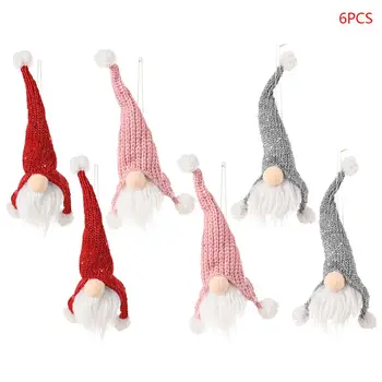 

6pcs Christmas Swedish Gnome Santa Bell Ornaments Hanging Tree Fireplace Decor