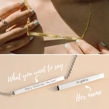 

Minimalist Slidable Stainless Bar Pendant Necklace Gold Plated Bar Name Letters Engraved Necklace Customize For Women