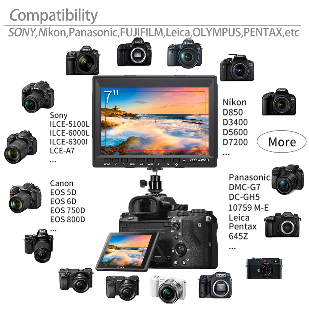 Monitor de Campo Relação de Contraste Feelworld Polegada Dslr Câmera 4k Hdmi av Entrada Ips Tela 1200:1 Constante Fw759 Moniteur 7 hd 1280x800 - Image 4