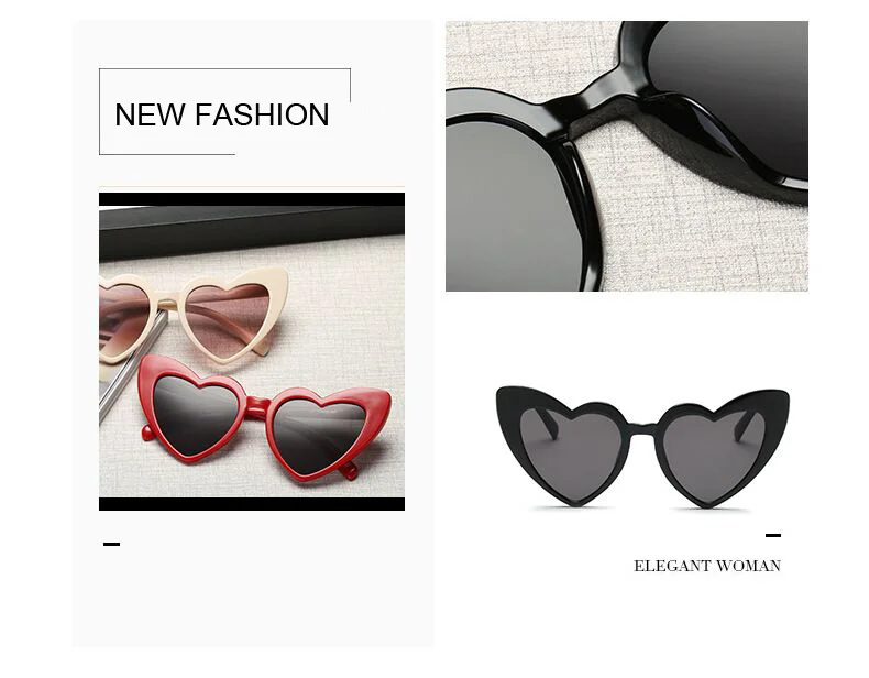 ladies sunglasses New Fashion Love Heart Sunglasses Women Cute Sexy Retro Cat Eye Vintage Cheap Sun Glasses Black Red Female Eyewear UV400 big black sunglasses