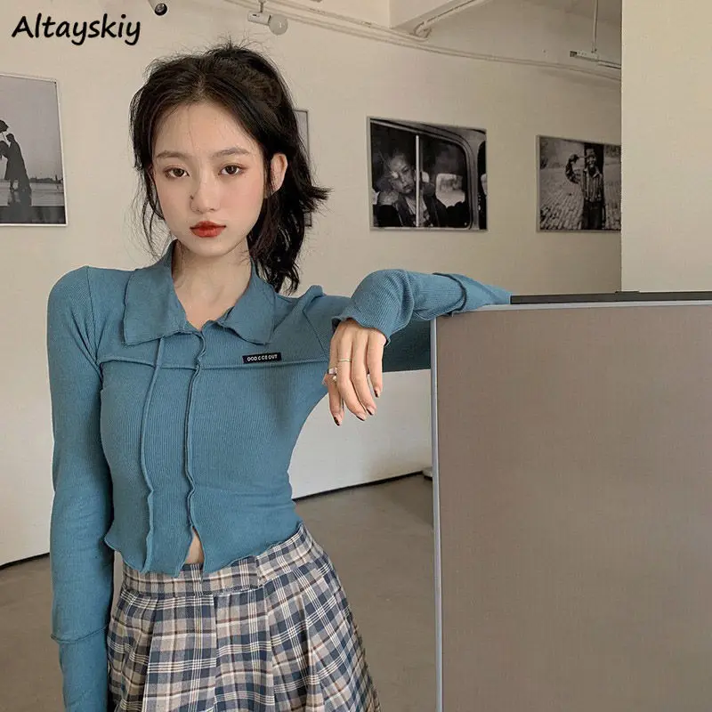 Long Sleeve T-shirts Women Sexy Autumn Design All-match Crop Top Basic Casual Harajuku Ladies Mujer Aesthetic Clothing Classic | Женская