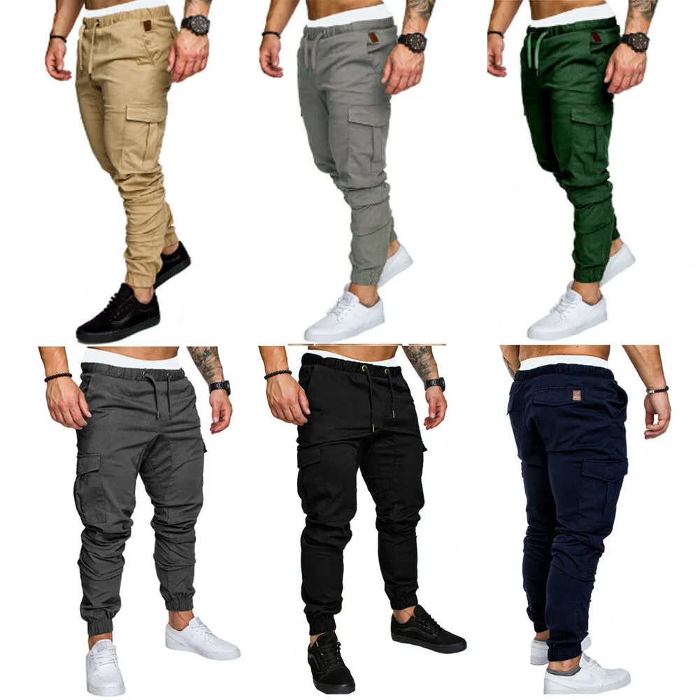 New Casual Joggers Solid Color Pants Men Cotton Elastic Long Trousers pantalon homme Military Army Cargo Pants Men Leggings