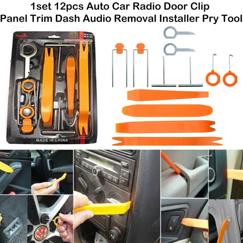 

12Pcs Automobile Radio Panel Door Clip Dashboard Trim Removal Tools Removal Kit Repair Cockpit Pry Tool Accessories DIY Repair