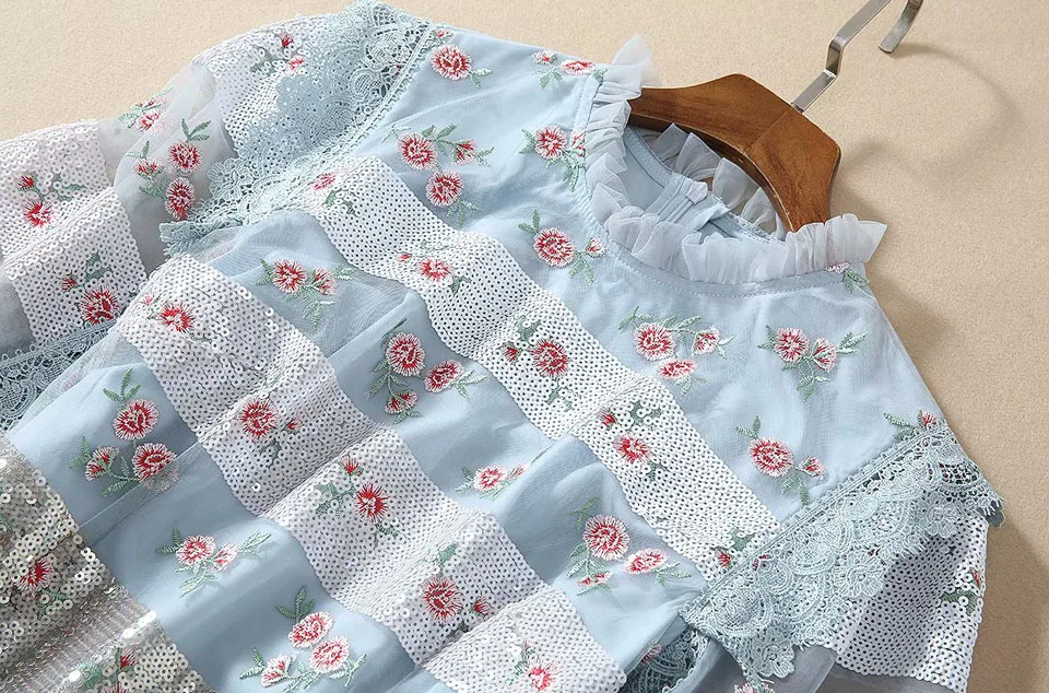 Водорастворимые кружевные вышитые сетчатые вышитые цветы с коротким рукавом с блестками вечерние платья в стиле бохо тонкое весеннее летнее Новое Женское платье